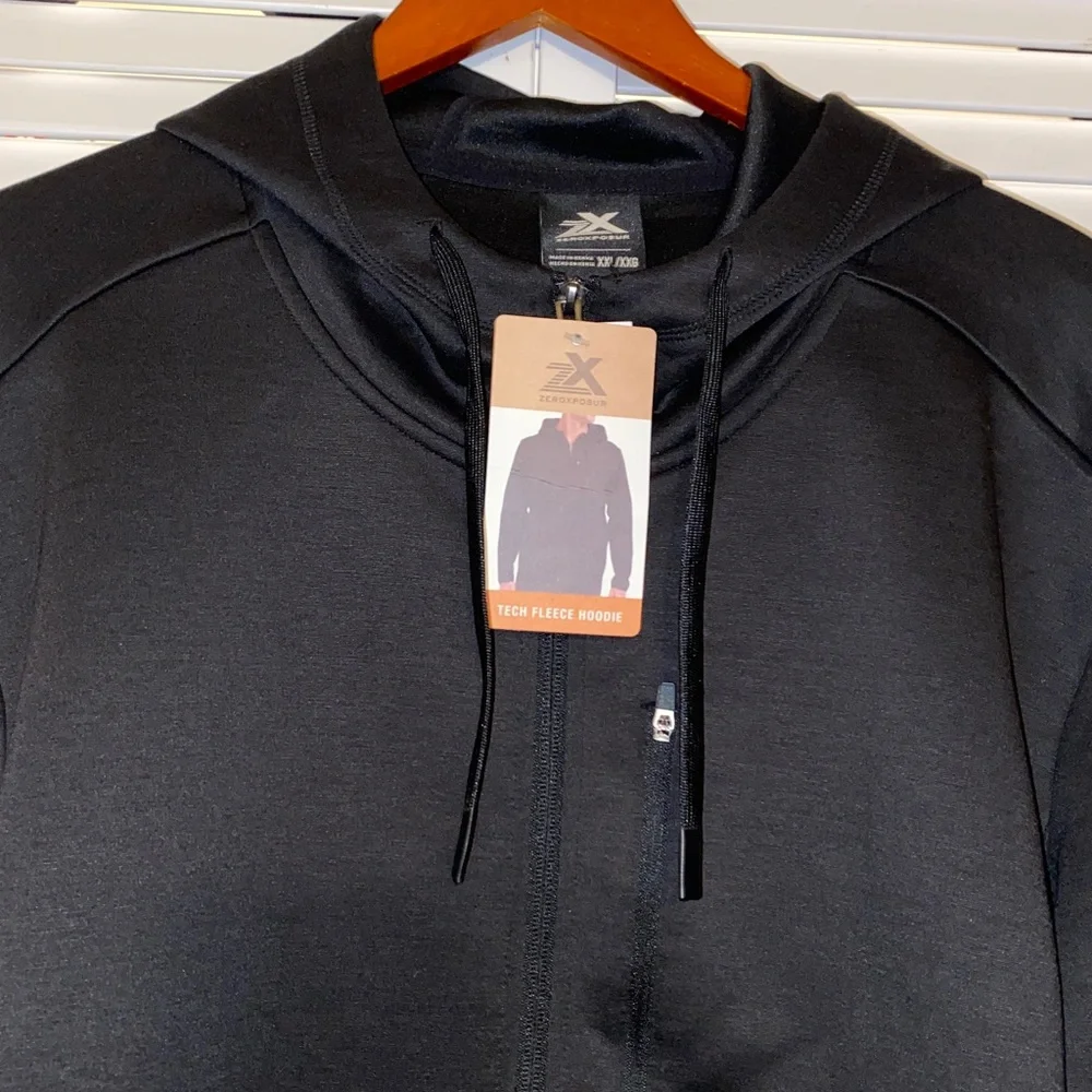 NWT Zeroxposur Mens Full Zip Stretch Black Tech Fleece Hoodie Size XXL